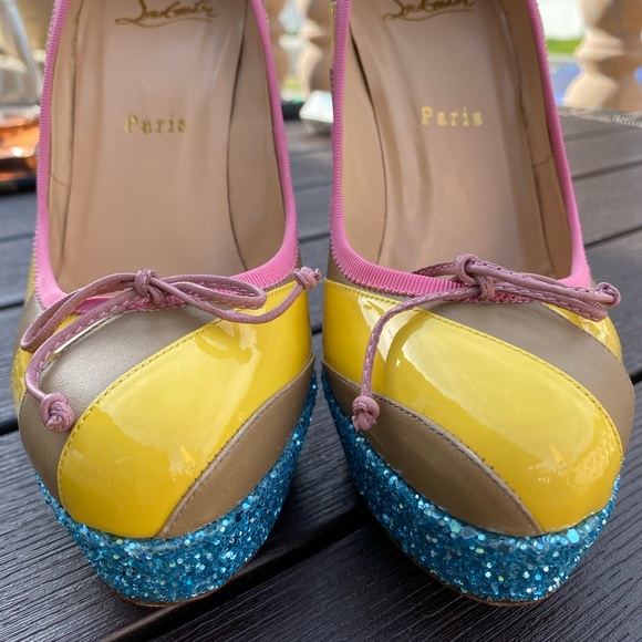 Christian Louboutin Stripe Glitter Platform heels - Picture 9 of 12